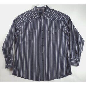 Panhandle Slim Shirt Mens XL Gray Black White Pearl Snap Long Sleeve Striped